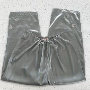Victorias Secret Sage Green Satin Embroidered Pajama Pants Wide Leg Medium